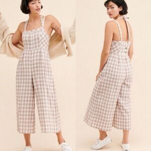 Free People Women's Size 0 Zuzu Seesucker Crop Wide Leg Plaid Cotton Jumpsuit